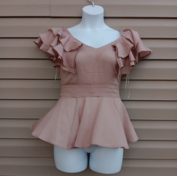Double Zero Dusty Pink Ruffle Blouse Size M - Picture 2 of 5